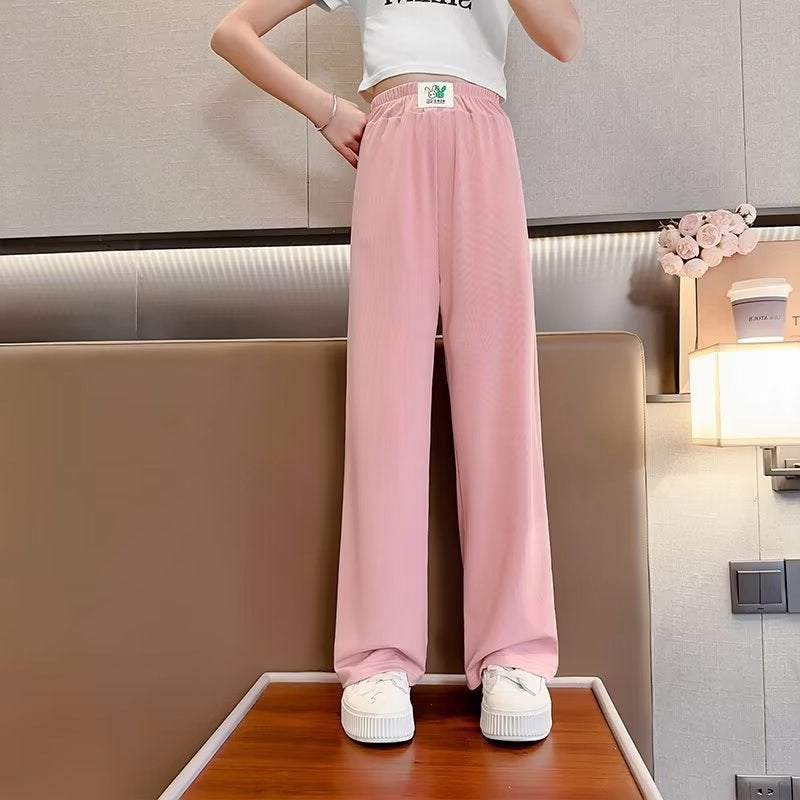 Girls' Summer Ice Silk Wide-Leg Pants Style For Older Children, Straight-Leg Mosquito-Proof Children'S Pants, Summer Long Pants - Image 1